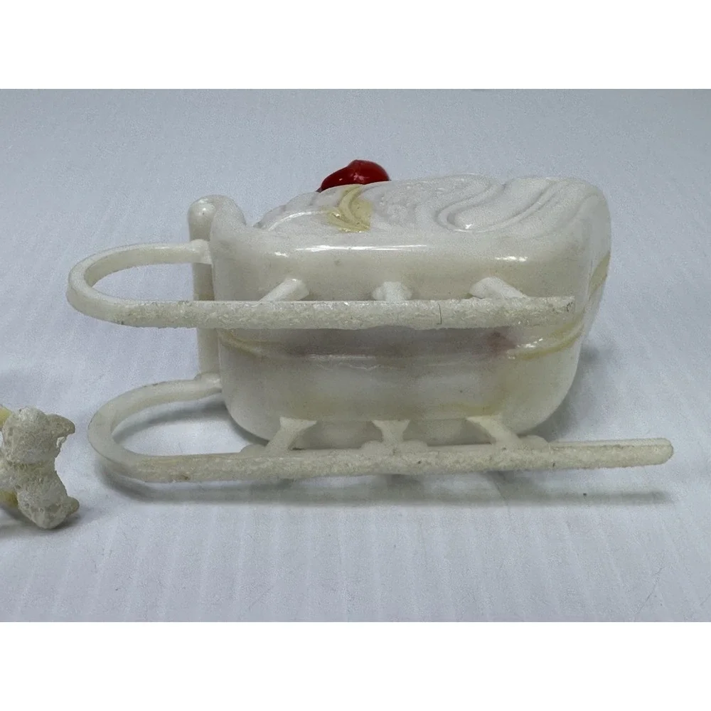 Vintage Christmas Hard Plastic Santa Sleigh Two White  Reindeer Candy Holder